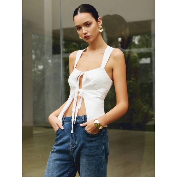 Commense Cotton & Linen Knotted Bow Detail Strappy Top Size Small - Picture 5 of 14